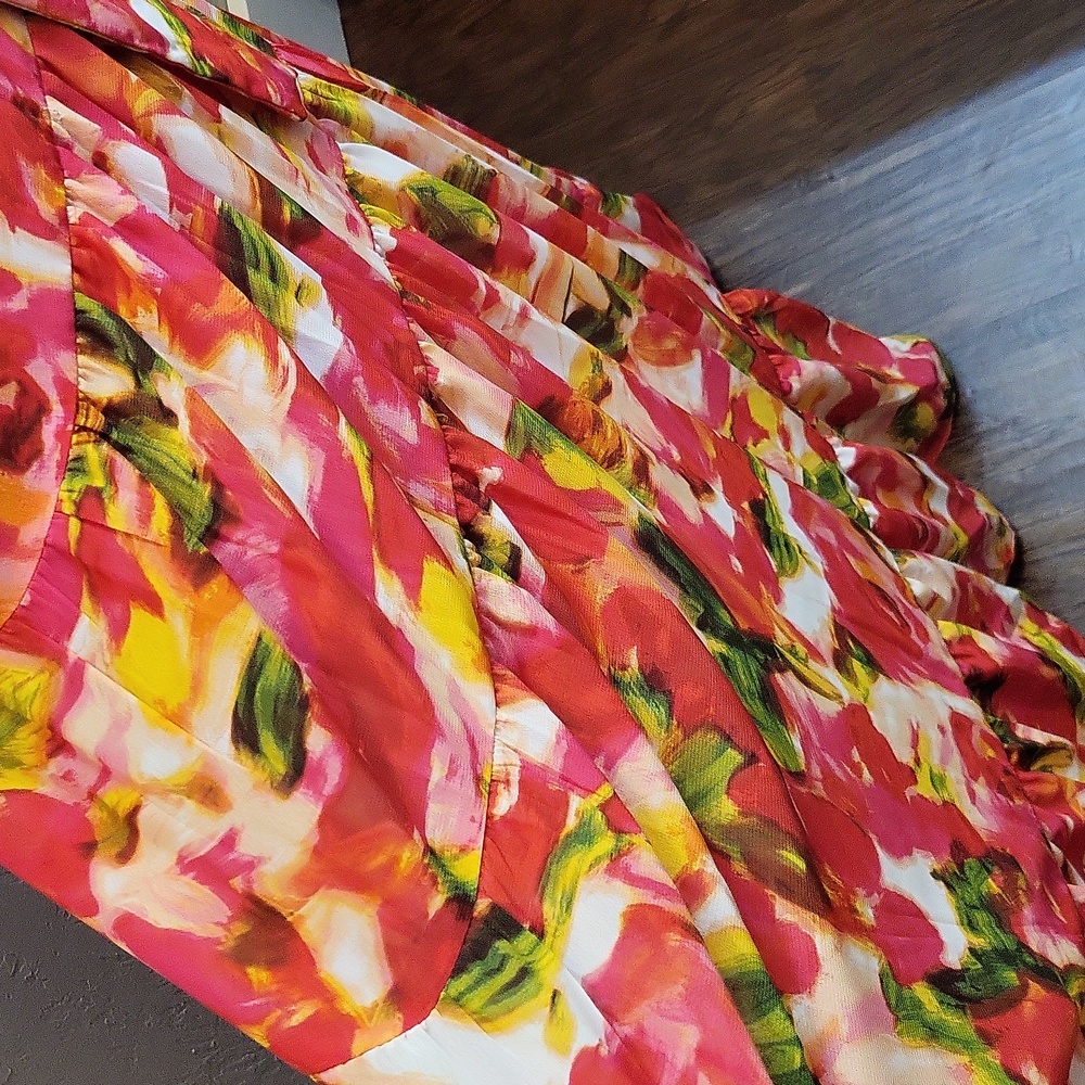 New Taylor Floral Chiffon Smocked Neck Sheer Ling Sleeve Belted Maxi Dress - Picture 6 of 15